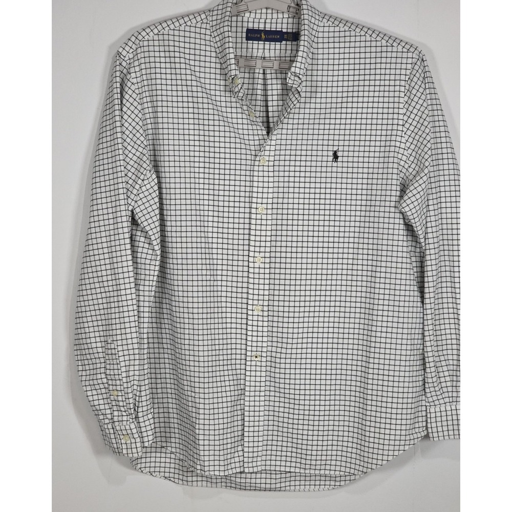 Ralph Lauren Mens XXL Long Sleeve Button Down Shirt White Black Check Cotton